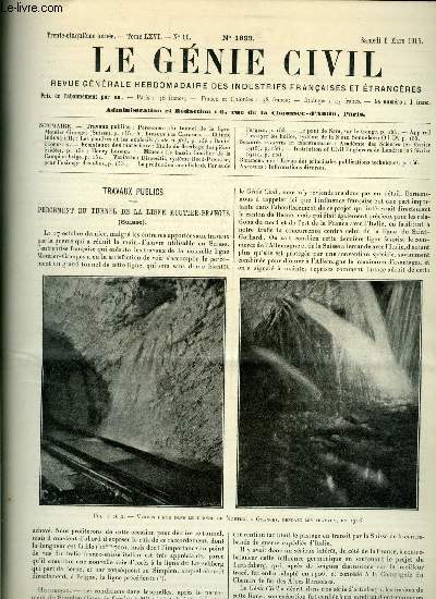 Le gnie civil tome LXVI n 10 - Percement du tunnel de la ligne Moutier-Granges (suite) par A. Bidault des Chaumes, Les poudres et les explosifs (suite et fin) par Daniel Florentin, Etude du flambage des pices vides par Henry Lossier, Le bassin