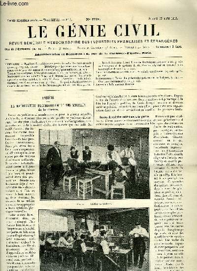 Le gnie civil tome LXVII n 9 - Hygine : la reducation professionnelle des mutils de la guerre par Ch. Dantin, Mtallurgie : les nouveaux hauts fourneaux lectriques des usines lectromtallurgiques sudoises, Etudes conomiques : l'Oural