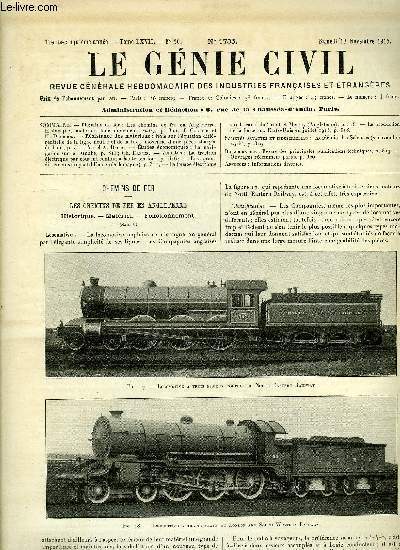 Le gnie civil tome LXVII n 20 - Chemins de fer : les chemins de fer en Angleterre, historique, matriel, fonctionnement (suite) par J. Carlier et H. Dedroog, Rsistance des matriaux : note sur l'quation diffrentielle de la ligne neutre et de la fibre