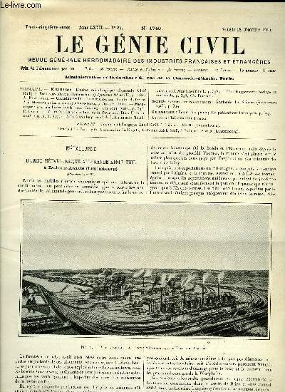 Le gnie civil tome LXVII n 25 - Mtallurgie : l'usine mtallurgique allemande Adolf Emil, a Esch sur Alzette par A. Pawlowski, Chemins de fer : la situation des chemins de fer en Asie Mineure et les projets germano turcs par V. Roux, Mcanique