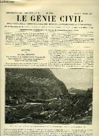 Le gnie civil tome LXVII n 26 - Navigation : le canal de Panama, les rsultats de la premire anne d'exploitation, Eboulements qui interrompent la navigation depuis le 18 septembre 1915 par A. Dumas, Rsistance des matriaux : note sur le flambage