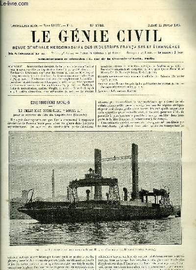 Le gnie civil tome LXVIII n 7 - Constructions navales : le ferry boat brise glace Scotia II pour le service de l'Ile du Cap Breton par P. Calfas, Electricit : l'clairage lectrique des trains, Mcanique : comparateurs de 4 et de 24 mtres