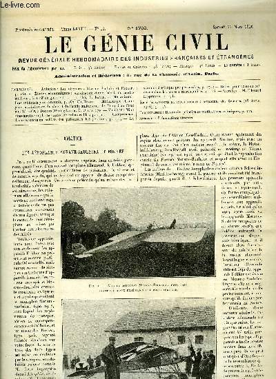 Le gnie civil tome LXVIII n 11 - Aviation : les aroplanes Moranc-Saulnier et Fokker, Etudes conomiques : application d'une thorie du salaire moderne : le tarif de guerre B.F. par F. Bayle, Mcanique : bras artificiels pour amputs par Ch. Dantin