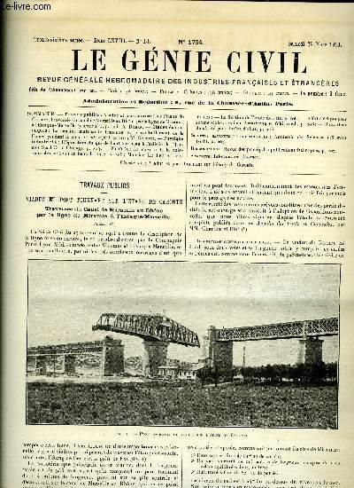 Le gnie civil tome LXVIII n 13 - Travaux publics : Viaduc et pont tournant sur l'tange de Caronte, Traverse du canal de Marseille au Rhone par la ligne de Miramas a l'Estaque Marseille par A. Dumas, Etudes conomiques : la marine marchande franaise