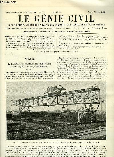 Le gnie civil tome LXVIII n 17 - Mcanique : la manutention mcanique des combustibles dans les dpots de la Compagnie d'Orlans par L. de Boysson, Etudes conomiques : le dveloppement conomique du Maroc et les travaux publics autoriss par les lois