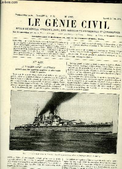 Le gnie civil tome LXVIII n 26 - Art naval : la bataille navale du Jutland, L'volution des marines anglaise et allemande avant la guerre par A. Poidloue, Etudes conomiques : les chemins de fer franais et la guerre (suite et fin) par Auguste Pawlowski