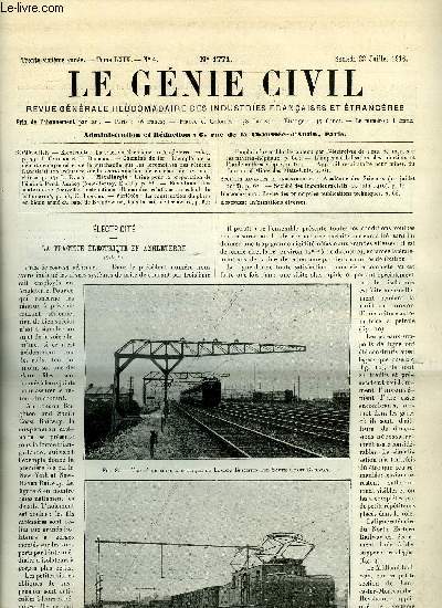 Le gnie civil tome LXVIX n 4 - Electricit : la traction lectrique en Angleterre (suite) par J. Carlier et H. Dedroog, Chemins de fer : l'emploi de la dtente compound et de la surchauffe sur les locomotives des rseaux franais et son influence