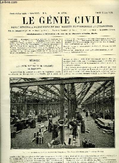 Le gnie civil tome LXIX n 9 - Mcanique : les usines nationales de munitions en Angleterre par P. Calfas, Rsistance des matriaux : importance de l'alsage des trous de rivets dans la construction mtallique, Etudes conomiques : l'utilisation