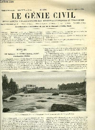 Le gnie civil tome LXIX n 13 - Hydraulique : les barrages et l'usine hydro lectrique d'Aelfkarleby, Etudes conomiques : l'organisation industrielle anglaise devant l'Association anglaise pour l'avancement des sciences, Art militaire : les fuses