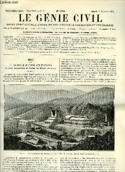 Le gnie civil tome LXIX n 21 - Mines : la production du cuivre aux Etats Unis, la mine Inspiration et l'usine de Miami par Ch. Dantin, Enseignement : l'enseignement technique suprieur en France et a l'tranger par Lon Guillet, Mcanique : appareils