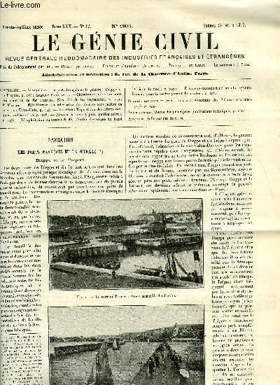 Le gnie civil tome LXX n 12 - Navigation : les ports franais et la guerre : Dieppe et le Trport par Auguste Pawlowski, Chemins de fer : les tarifs des chemins de fer franais, ncessit de les augmenter par P. Mallet, Mtallurgie : la fabrication