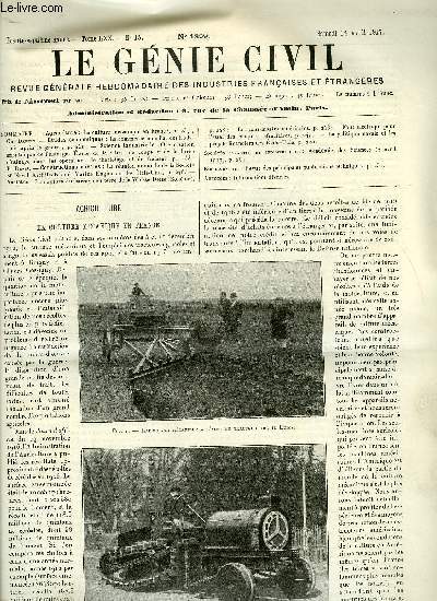 Le gnie civil tome LXX n 15 - Agriculture : la culture mcanique en France par Ch. Dantin, Etudes conomiques : le commerce mondial des Etats Unis aprs la guerre, Science industrielle : organisation scientifique de l'usinage, tude de la vitesse