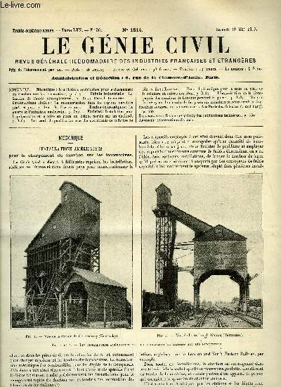 Le gnie civil tome LXX n 20 - Mcanique : installations amricaines pour le chargement du charbon sur les locomotives, Chimie industrielle : la fixation de l'azote atmosphrique par Daniel Florentin, Constructions civiles : la reconstruction