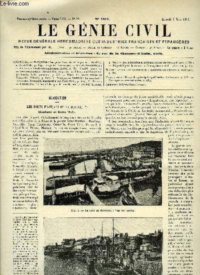 Le gnie civil tome LXX n 22 - Navigation : les ports franais et la guerre : Honfleur et Saint Malo par Auguste Pawlowski, Chimie industrielle : la fixation de l'azote atmosphrique (suite) par Daniel Florentin, Travaux publics : restauration de ponts
