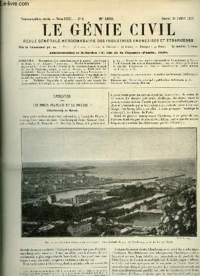 Le gnie civil tome LXXI n 2 - Les ports franais et la guerre : Cherbourg et Brest par Auguste Pawlowski, Le rglement des salaires dans les chemins de fer prussiens-hessois au point de vue de l'conomie sociale par A. Goupil, Flexion des rails