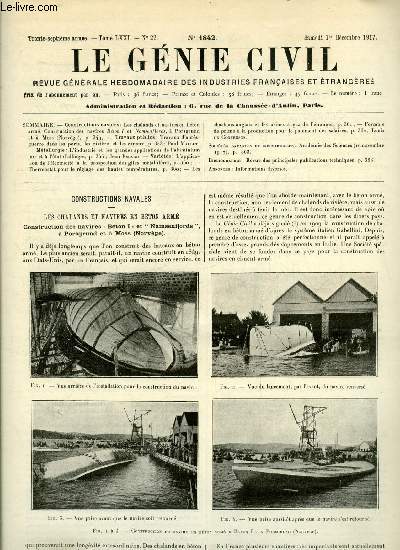 Le gnie civil tome LXXI n 22 - Les chalands et navires en bton arm, construction des navires Bton I et Namsenfjords a Porsgrund et a Moss, Travaux d'aprs guerre dans les ports, les rivires et les canaux par Paul Mallet, L'industrie et les grandes