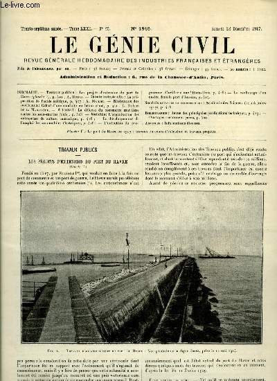 Le gnie civil tome LXXI n 25 - Les projets d'extension du port du Havre par A. Dumas, La prparation de l'acide actique par A. Mailhe, Calcul d'une conduite en bton arm par L. Robert de la Mahotire, La dfense du commerce maritime contre les sous