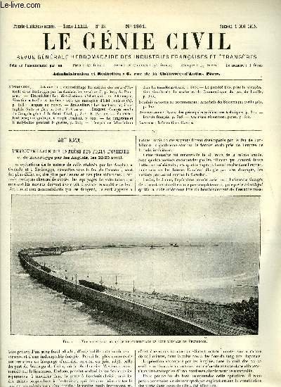 Le gnie civil tome LXXII n 18 - Art naval : l'embouteillage des entres des ports d'Ostende et de Zeebrugge par les Anglais les 22-23 avril par A. Poidlou, Electricit : les distributions d'lectricit en Allemagne, situation actuelle et tendance