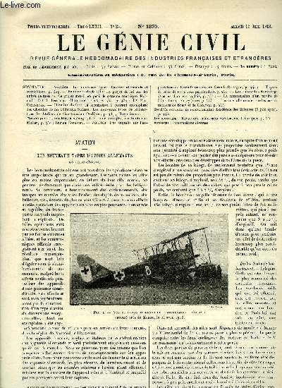 Le gnie civil tome LXXII n 24 - Aviation : les nouveaux types d'avions allemands et autrichiens, Science industrielle : le projet de loi sur les units de mesure, Ce projet met-il en pril le systme mtrique dcimal ? Est-il d'essence allemande ?