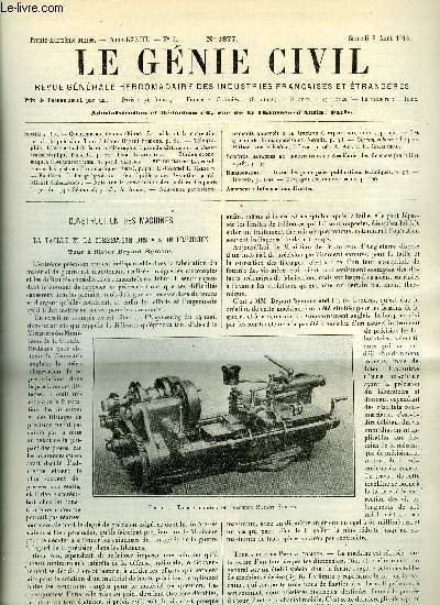 Le gnie civil tome LXXIII n 5 - Construction des machines : la taille et la correction des vis de prcision, Tour a fileter Bryant Symons, Tlgraphie : l'tat actuel de la radiotlgraphie a grande distance et le rseau transocanique franais par Lon