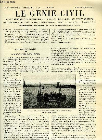 Le gnie civil tome LXXIII n 13 - Construction navales : le sauvetage des navires couls par A. Poidlou, Hydraulique : amnagement de chutes d'eau dans les Pyrnes pour la traction lectrique des Chemins de fer du Midi (suite et fin), Science