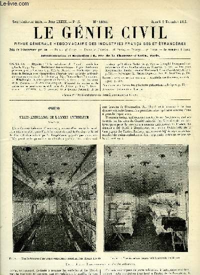 Le gnie civil tome LXXIII n 18 - Hygine : train ambulance de l'arme amricaine, Rsistance des matriaux : lignes d'influence pour une poutre Vierendeel par G. Magnel, Electricit : systme de freinage avec rcupration d'nergie pour vhicules