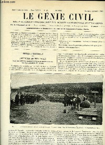 Le gnie civil tome LXXIII n 19 - Physique industrielle : l'extinction des feux d'huile dans les cellules d'interrupteurs a haute tension par les procds R. Frre par Ch. Benjamin, Mcanique : nouvelle solution du problme de la rgulation des groupes