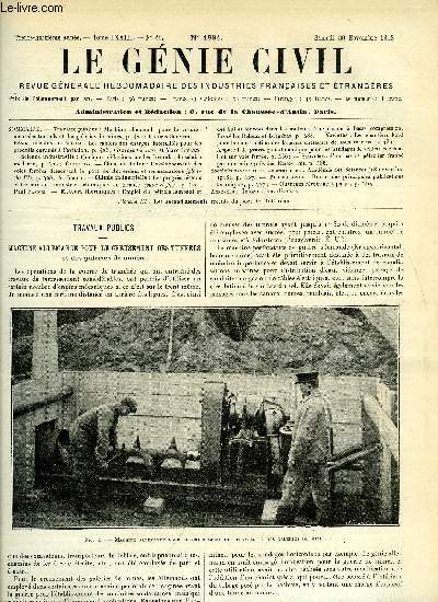 Le gnie civil tome LXXIII n 22 - Travaux publics : machine allemande pour le creusement des tunnels et des galeries de mines par Francis Schmitt, Rsistance des matriaux : les cahiers des charges interallis pour les produits destins a l'aviation