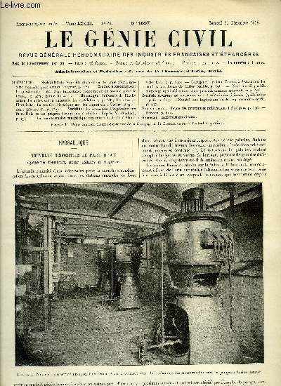 Le gnie civil tome LXXIII n 25 - Hydraulique : nouvelle disposition de prise d'eau, systme Renault, pour usines a vapeur, Etudes conomiques : la question du froid, son importance conomique et sociale pour la France par Emile Gouault