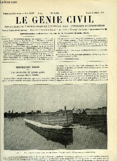 Le gnie civil tome LXXV n 14 - Constructions navales : les chalands en bton arm, systme Henry Lossier par Ch. Danty, Physique industrielle : programme national de cokfaction et gazification intgrales de la houille, Navigation intrieure : le Ve