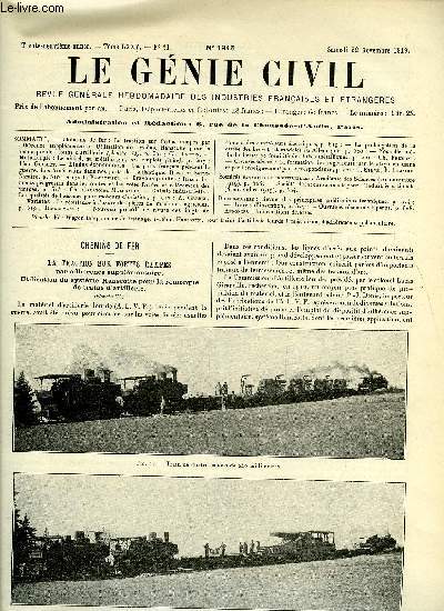 Le gnie civil tome LXXV n 21 - Chemins de fer : la traction sur fortes rampes par adhrence supplmentaire, utilisation du systme Hanscotte pour la remorque des trains d'artillerie par Ch. Dantin, Mtallurgie : le nickel, sa mtallurgie, ses emplois