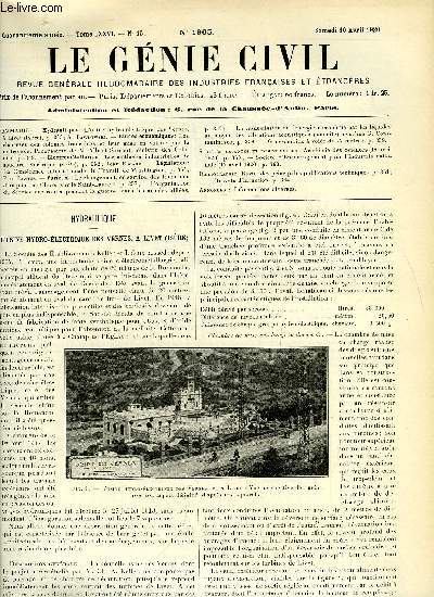 Le gnie civil tome LXXVI n 15 - Hydraulique : l'usine hydro-lectrique des Vernes a Livet par A. Pawlowski, Etudes conomiques : les richesses des colonies franaises et leur mise en valeur par la mtropole, programme de M. Albert Sarraut, ministre