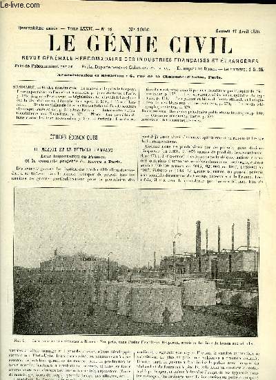 Le gnie civil tome LXXVI n 16 - Etudes conomiques : le mazout et le ptrole lampant, leur importation en France et la conduite projete du Havre a Paris par Auguste Pawlowski, Lgislation : la nouvelle loi anglaise sur la distribution de l'nergie