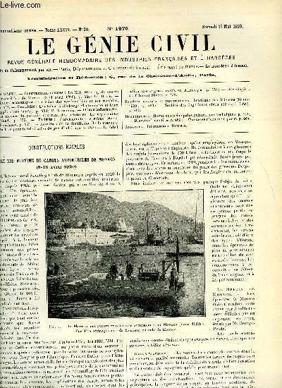 Le gnie civil tome LXXVI n 20 - Constructions navales : le XIIe Meeting de canots automobiles de Monaco par G. Birl, Etudes conomiques : la crise des combustibles et ses remdes, Electricit : les tubes a dcharge lectronique et leurs applications