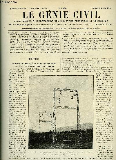 Le gnie civil tome LXXVII n 4 - Electricit : transport d'nergie lectrique a 110 000 volts entre Gosgen et Pouxeux par P. Caufourier, Mines : la destruction et la restauration des charbonnages du Nord et du Pas de Calais (suite et fin) par Auguste