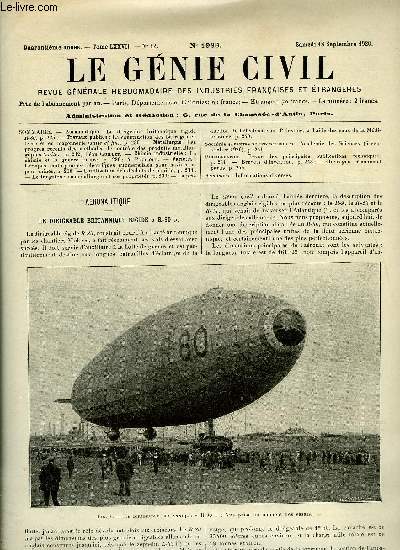 Le gnie civil tome LXXVII n 12 - Aronautique : le dirigeable britannique rigide R-80, Travaux publics : la construction des barrages en terre et en maonnerie (suite et fin), Mtallurgie : les progrs rcents des mthodes de controle des produits