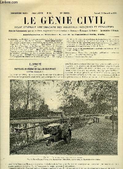 Le gnie civil tome LXXVII n 26 - Electricit : nouveaux systmes de halage lectrique sur les canaux par Dr Ed. Imbeaux, Constructions navales : les rcents progrs dans la construction des machines marines en Angleterre par A. Poidlou, Hydraulique