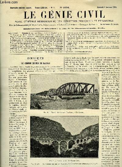 Le gnie civil tome LXXVIII n 2 - Chemins de fer : le chemin de fer de Bagdad par P. Calfas, Rsistance des matriaux : calcul des poutes a treillis double avec montants verticaux sur les appuis seulement par Bertrand de Fontviolant, Constructions