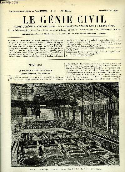 Le gnie civil tome LXXVIII n 16 - Mtallurgie : la nouvelle acirie de Wierton par Ch. Dantin, Mines : le ptrole au Maroc, l'origine et la conservation des gites ptrolifres du Nord marocain par Ed. Leg, Chemins de fer : le Dispatching system