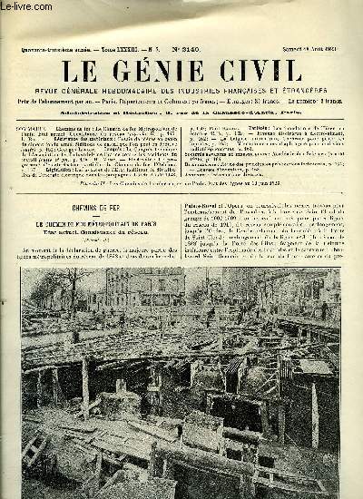 Le gnie civil tome LXXXIII n 7 - Chemins de fer : le chemin de fer Mtropolitain de Paris, tat actuel, consistance du rseau par L. Biette, Rsistance des matriaux : essais de pices en bton de ciment fondu arm, mthode de calcul que l'on peut