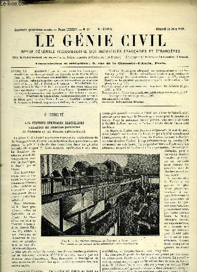 Le gnie civil tome LXXXIV n 24 - Electricit : les stations centrales lectriques, chauffes au charbon pulvris de Cahokia et de Peoria, Rsistance des matriaux : les essais de torsion des mtaux, dformations lastiques et dformations permanentes