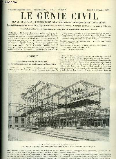 Le gnie civil tome LXXXVII n 10 - Les grands postes en plein air de transformation et de distribution d'lectricit par R. Malo, Les mines d'or de la Guyane vnzulienne et le Callao par Edmond Bernet, Etude de la rsistance mcanique des sols en vue