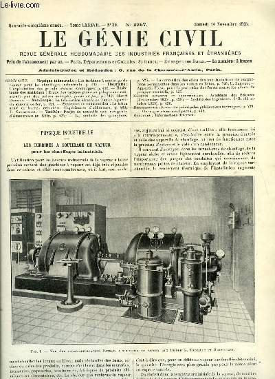 Le gnie civil tome LXXXVII n 20 - Les turbines a soutirage de vapeur pour les chauffages industriels, L'exploitation des grands rseaux lectriques, Etude des pylones plans ou polygonaux constitus par des cadres multiples par Henri Bordier