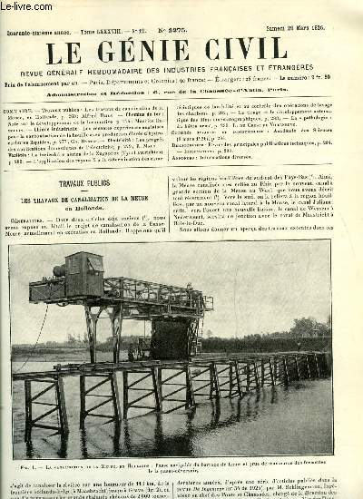 Le gnie civil tome LXXXVIII n 12 - Les travaux de canalisation de la Meuse en Hollande par Alfred Bijls, Note sur le dveloppement de la locomotive par Maurcie Demoulin, Les rcentes expriences anglaise pour la carbonisation de la houille avec