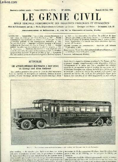 Le gnie civil tome LXXXVIII n 25 - Les autobus ptrolo-lectriques a huit roues, du Chicago and Alton Railroad, Les industries de France et d'allemagne, la surproduction gnrale et ses consquences facheuses par Auguste Pawlowski, Le XLIXe congrs