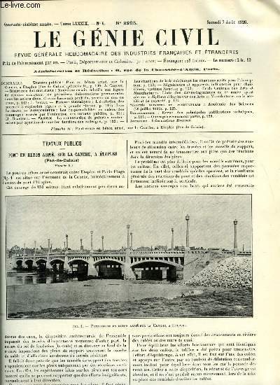 Le gnie civil tome LXXXIX n 6 - Pont en bton arm sur la Canche, a Etaples par A. Caquot, Nouveaux essais relatifs aux lignes de cession marquant les premires dformations permanentes dans les aciers doux, cas de barreaux profils, percs ou non