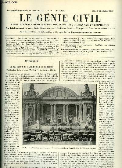 Le gnie civil tome LXXXIX n 16 - Le XXe salon de l'automobile et du cycle, vhicules de tourisme par G. Delanghe, Etanchement au bitume du barrage de Hales Bar par P. Caufourier, Rails freins ou ralentisseurs de wagons sur les voies de triage