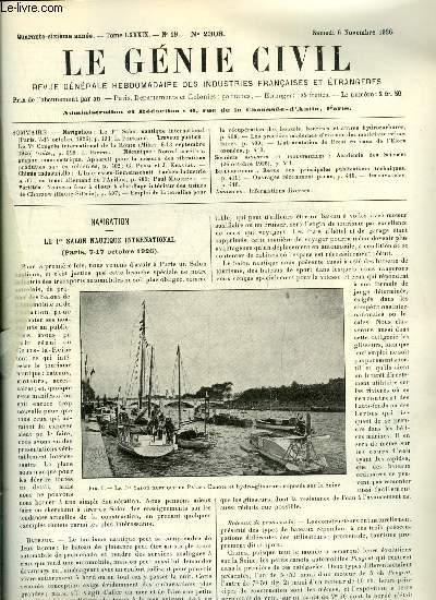 Le gnie civil tome LXXXIX n 19 - Le 1er salon nautique international par L. Poincar, Le Ve congrs international de la route par L. Biette, Nouvel acclrographe manomtrique, appareil pour la mesure des vibrations produites par les vhicules