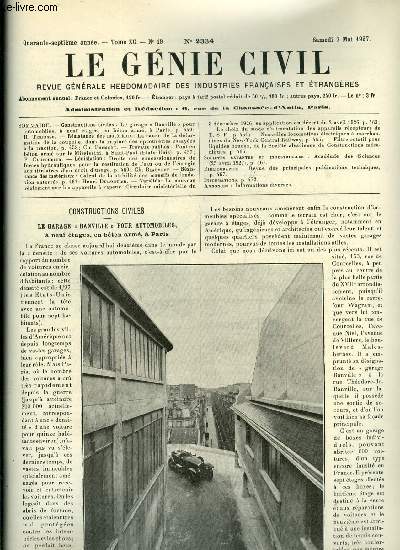 Le gnie civil tome XC n 19 - Le garage Banville pour automobiles, a neuf tages, en bton arm, a Paris par H. Terrisse, La cause de la dformation de la coupelle, dans la rupture des prouvettes essayes a la traction par Ch. Fremont, Pont en bton