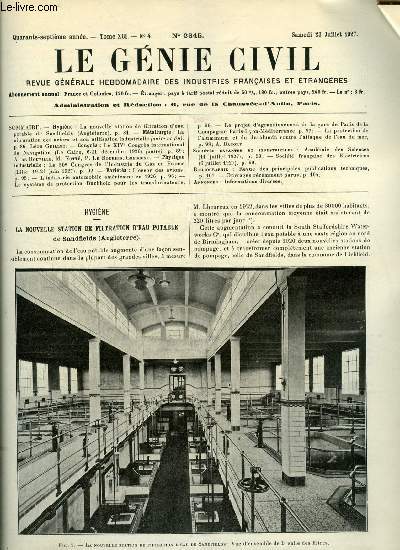 Le gnie civil tome XCI n 4 - La nouvelle station de filtration d'eau potable de Sandfields, La nitruration des aciers et son utilisation industrielle par Lon Guillet, Le XIVe congrs international de navigation, Le 50e congrs de l'industrie du gaz